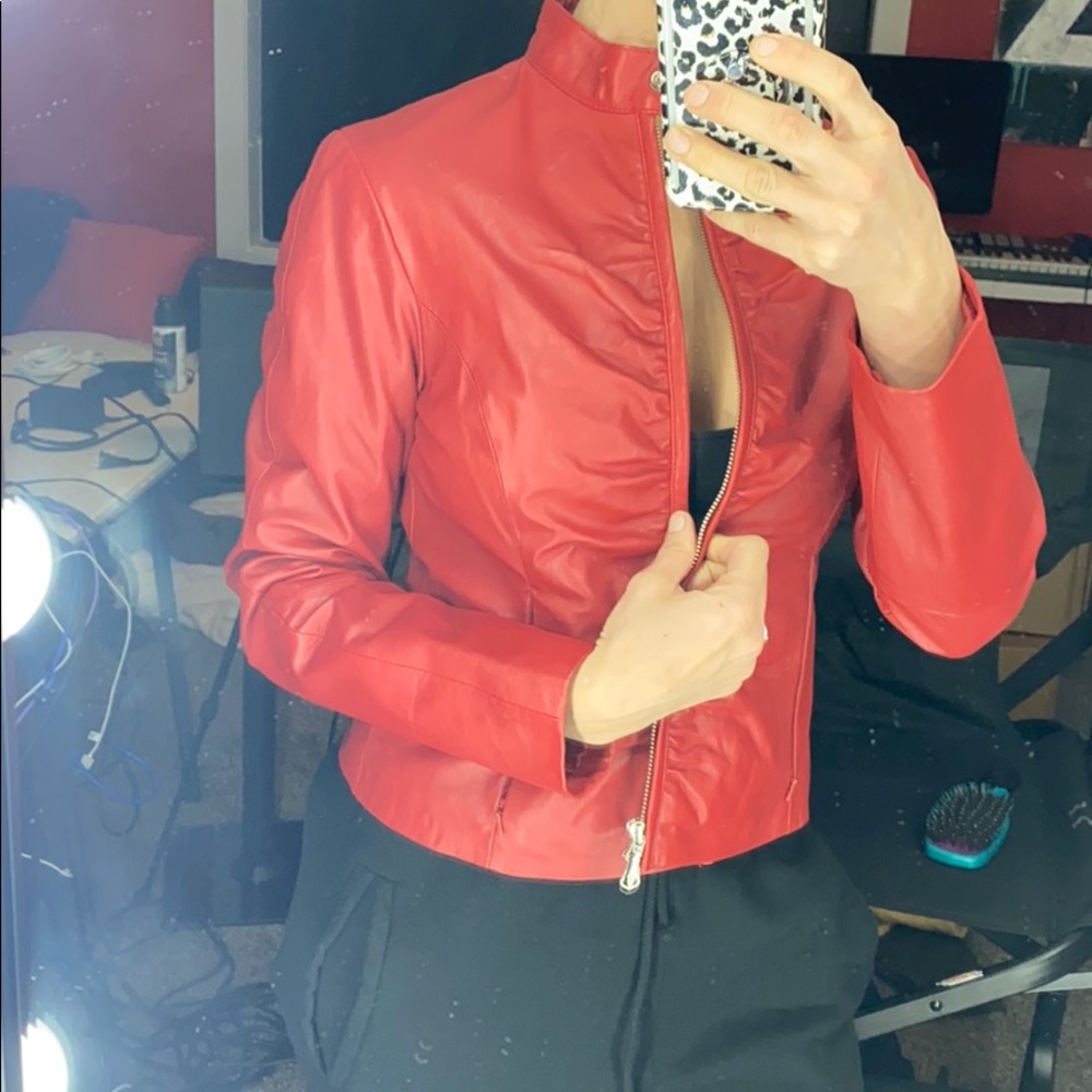 Wilson’s Leather Red Leather Zip Up Jacket